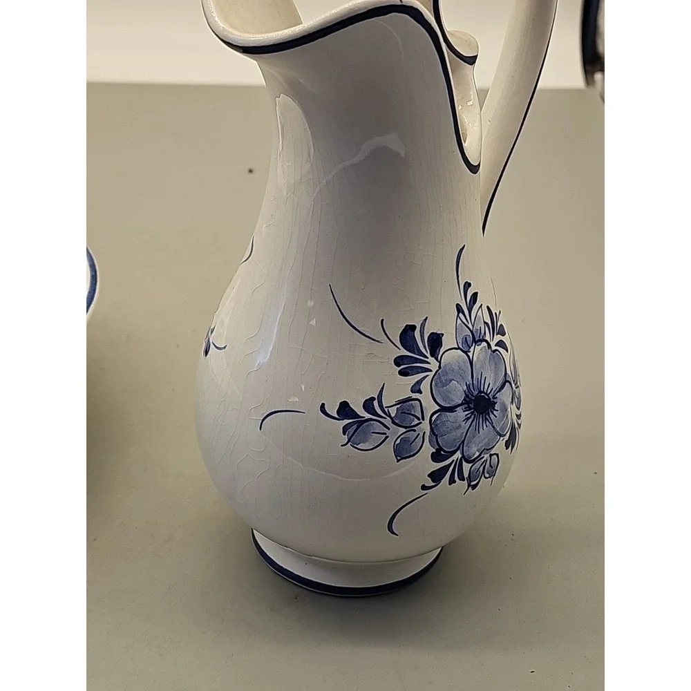 Loucart Portugal‎ Pitcher Bowl Set Blue Floral Vintage MCM